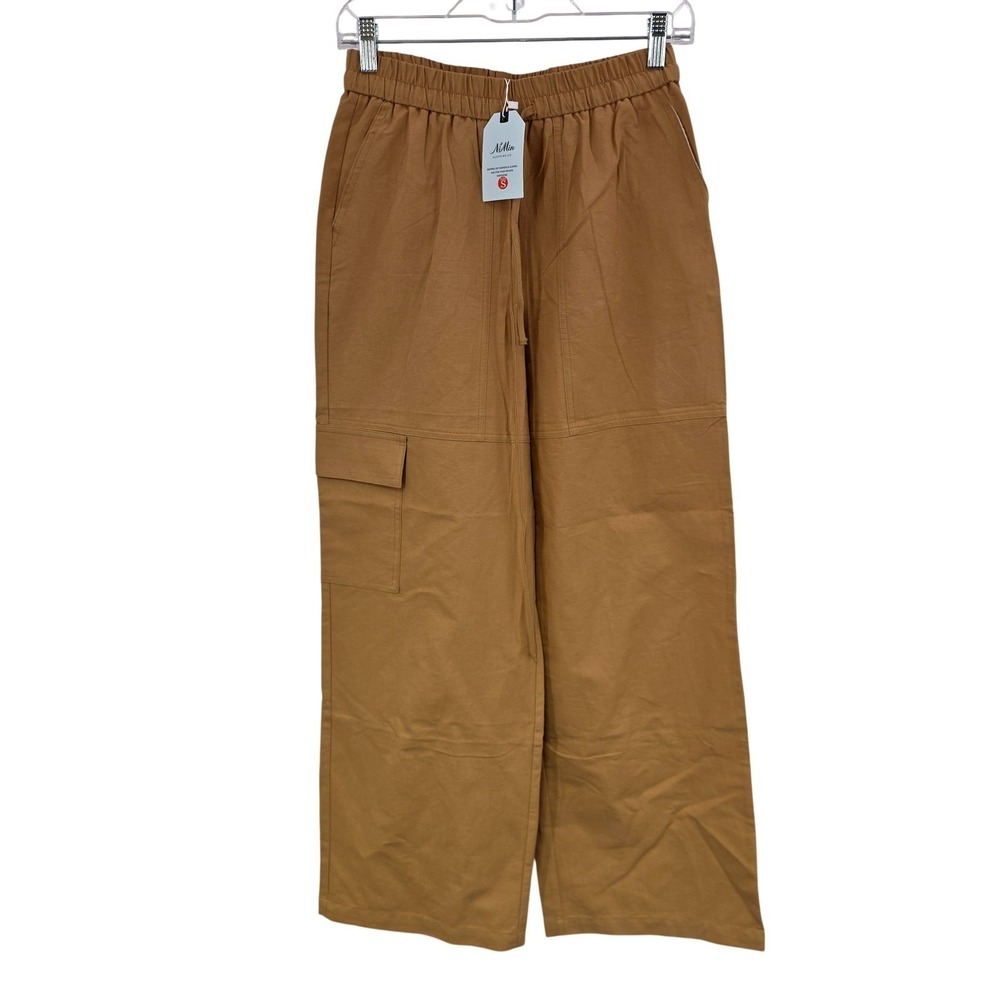 NiMin Amazon Capsule Cargo Wide Leg Pants Women M Beige Elastic Twill Trendy‎